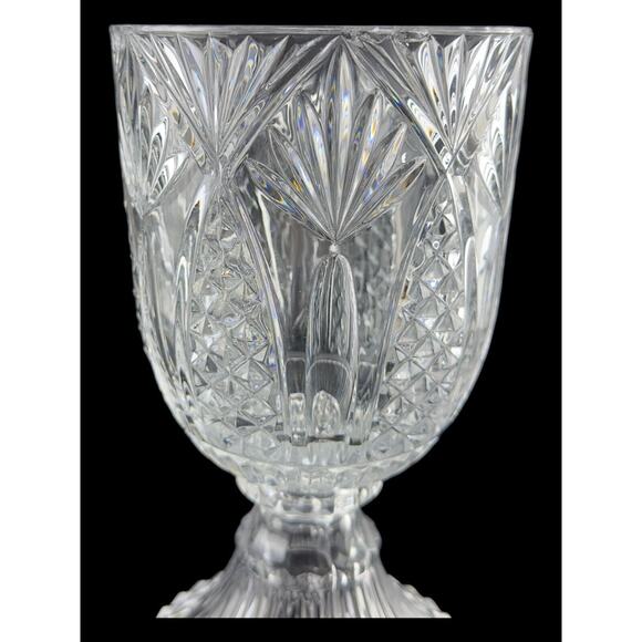 Vintage Irish Pressed Crystal Clear Glass Goblet Form Vase Pineapple Pattern - Picture 15 of 16